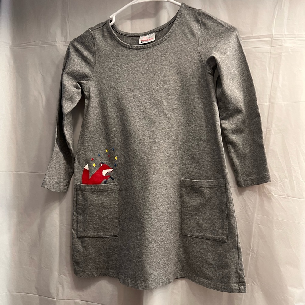 Hanna Andersson girls long sleeve jersey dress with pockets and design on pocket
